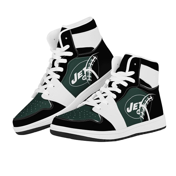 Women's New York Jets High Top Leather AJ1 Sneakers 001 Women's New York Jets High Top Leather AJ1 Sneakers 001